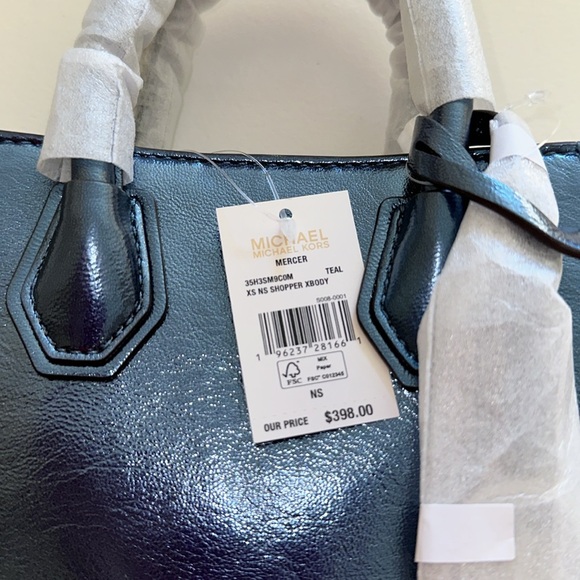 Michael Michael Kors XS Shopper Crossbody Bag Metallic Teal NWT 🔥 - Picture 7 of 11